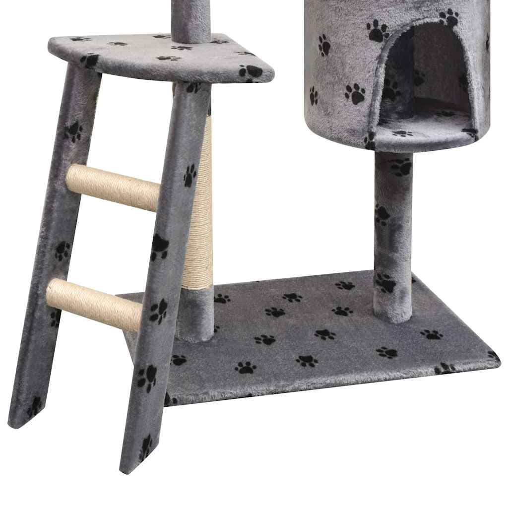 Albero per Gatti Tiragraffi Sisal 150 cm Zampe Stampate Grigio — miniatura 2 di 3