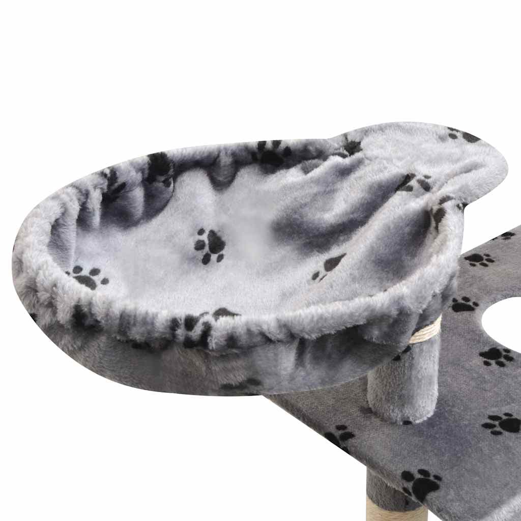 Albero per Gatti Tiragraffi Sisal 150 cm Zampe Stampate Grigio — miniatura 3 di 3