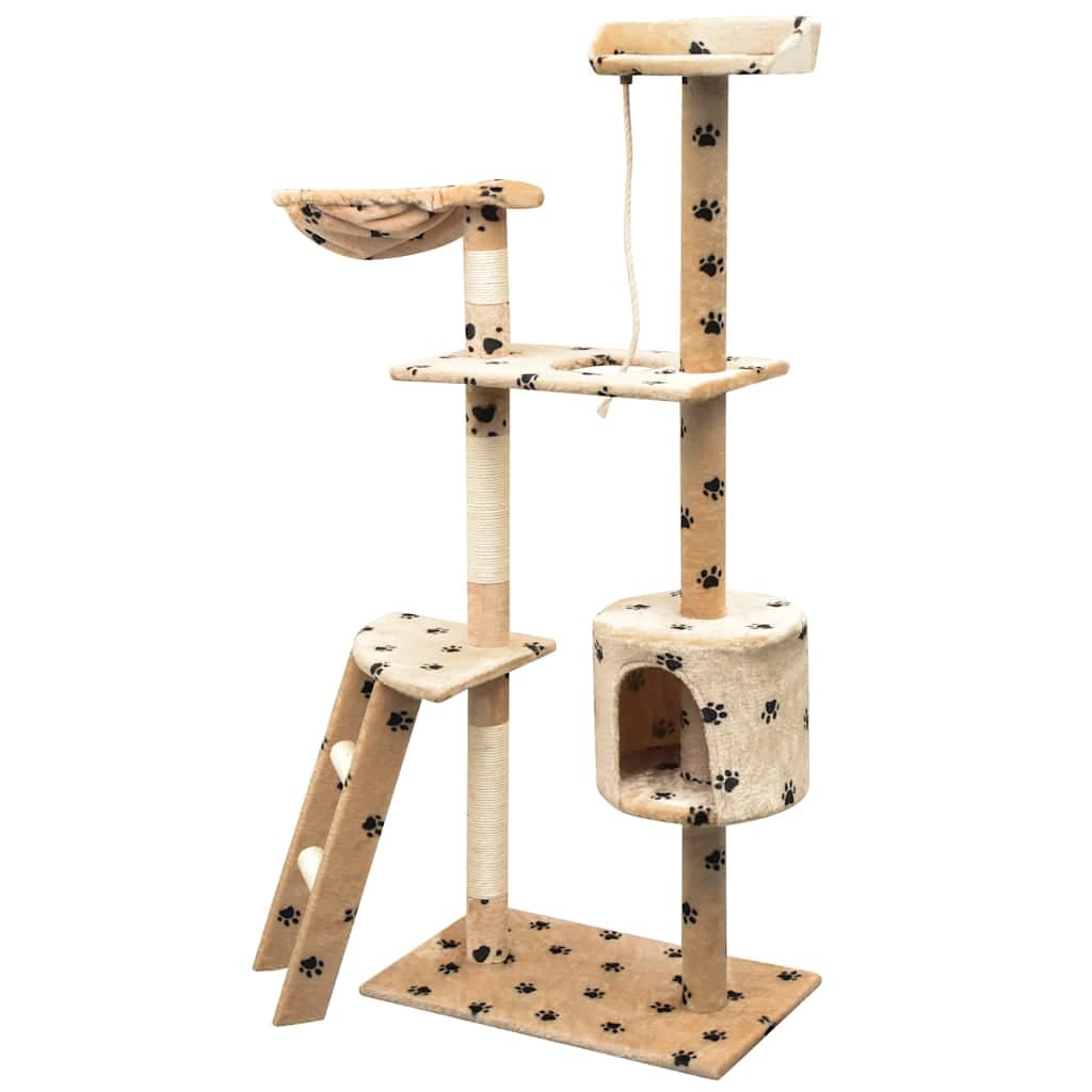 Albero per Gatti Tiragraffi Sisal 150 cm Zampe Stampate Beige — miniatura 1 di 3