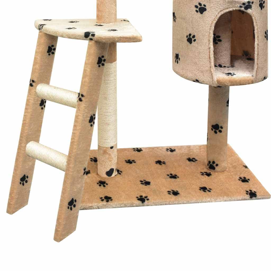 Albero per Gatti Tiragraffi Sisal 150 cm Zampe Stampate Beige — miniatura 2 di 3