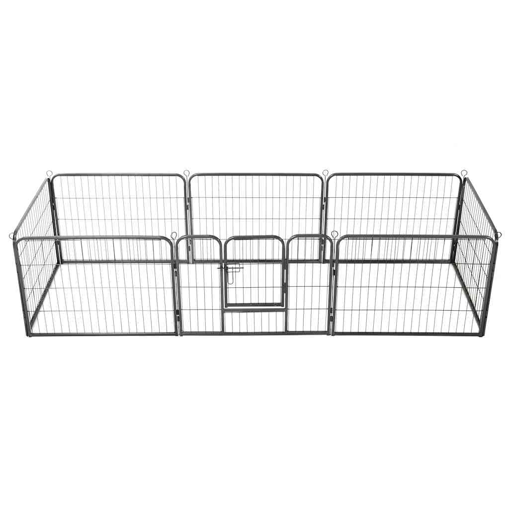Box per Cani con 8 Pannelli in Acciaio 60x80 cm Nero — foto 2 di 9