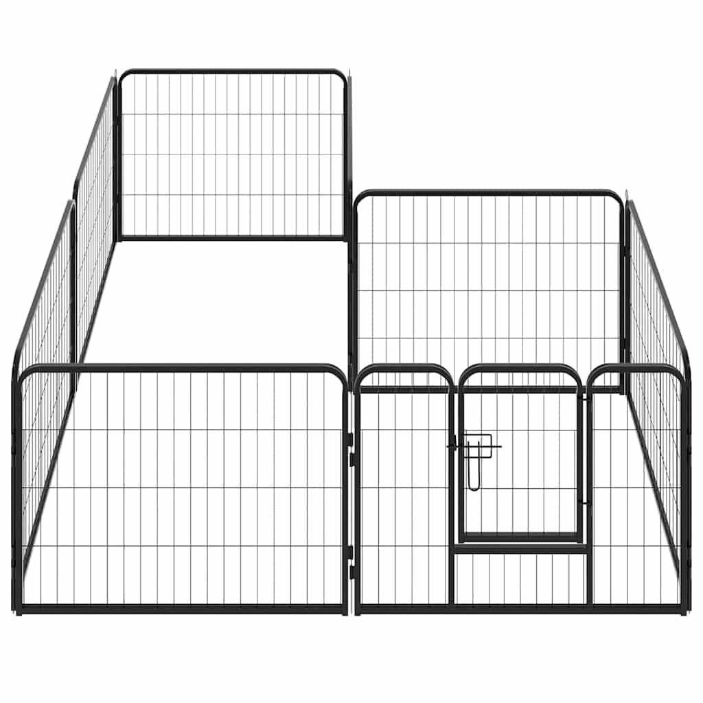 Box per Cani con 8 Pannelli in Acciaio 60x80 cm Nero — foto 3 di 9