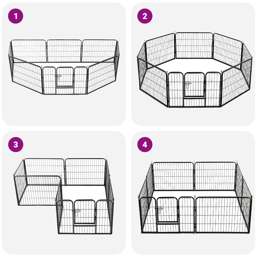 Box per Cani con 8 Pannelli in Acciaio 60x80 cm Nero — foto 4 di 9
