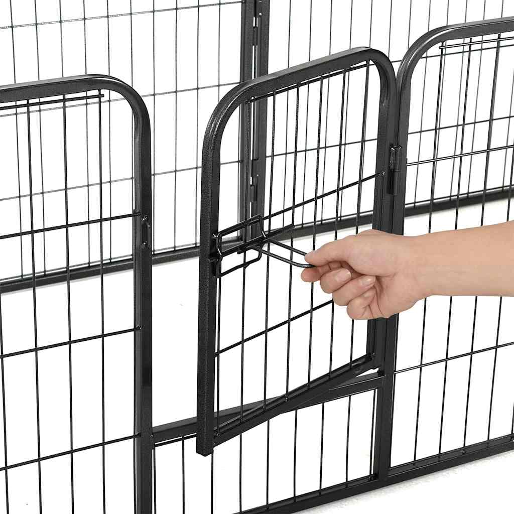 Box per Cani con 8 Pannelli in Acciaio 60x80 cm Nero — foto 6 di 9