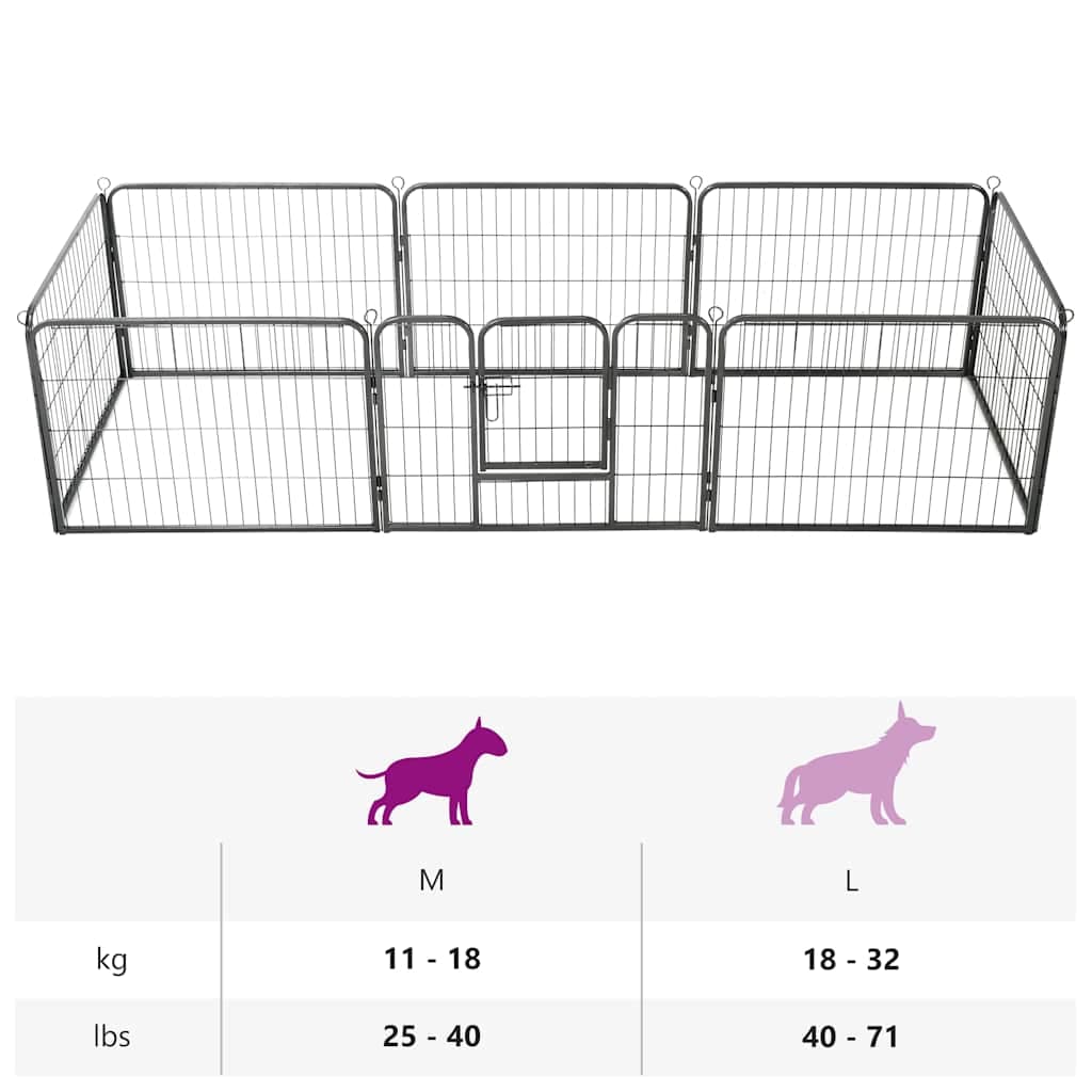 Box per Cani con 8 Pannelli in Acciaio 60x80 cm Nero — foto 7 di 9
