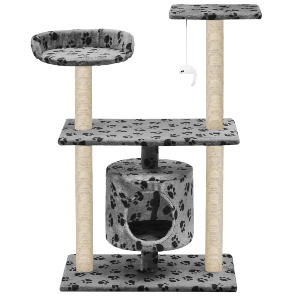 Albero per Gatti e Tiragraffi Sisal 95 cm Zampe Stampate Grigio — miniatura 3 di 6