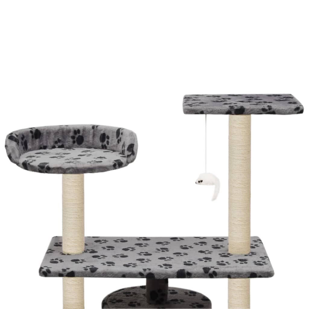Albero per Gatti e Tiragraffi Sisal 95 cm Zampe Stampate Grigio — miniatura 4 di 6