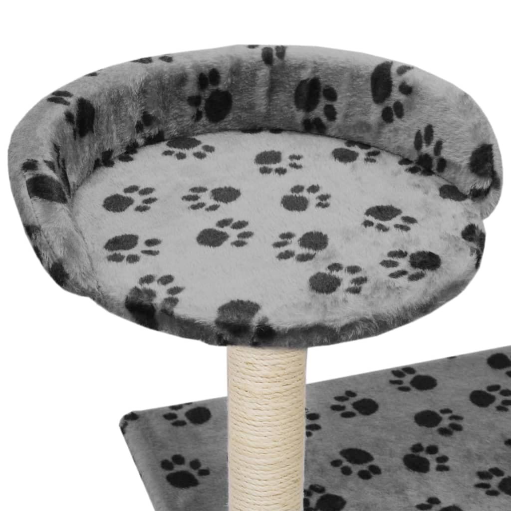 Albero per Gatti e Tiragraffi Sisal 95 cm Zampe Stampate Grigio — miniatura 5 di 6