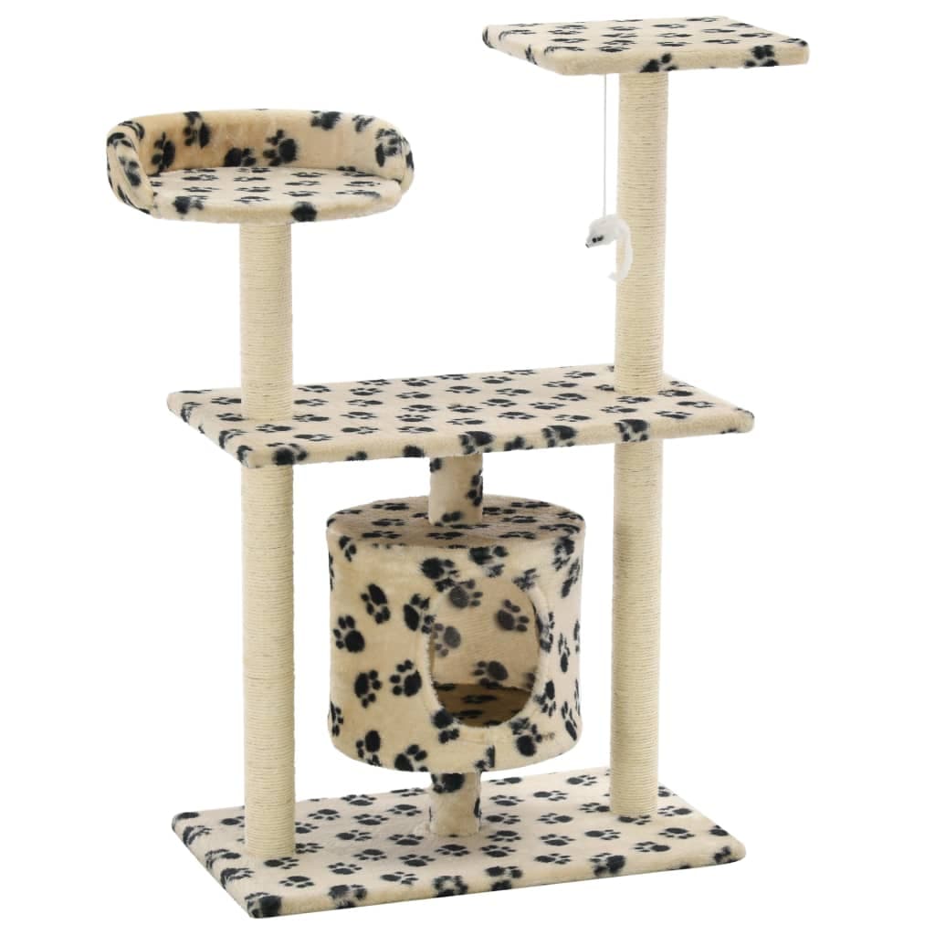 Albero per Gatti e Tiragraffi Sisal 95 cm Zampe Stampate Beige — miniatura 2 di 6