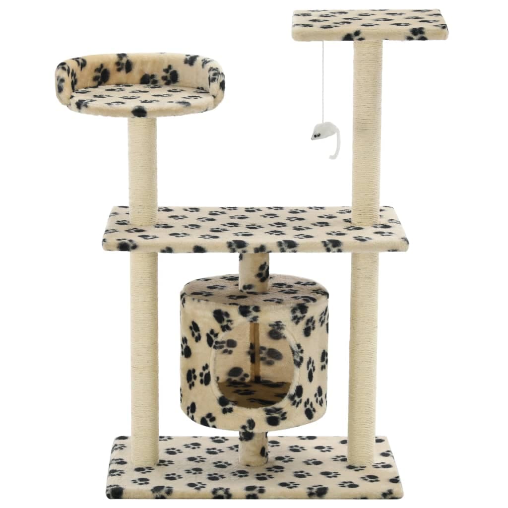 Albero per Gatti e Tiragraffi Sisal 95 cm Zampe Stampate Beige — miniatura 3 di 6