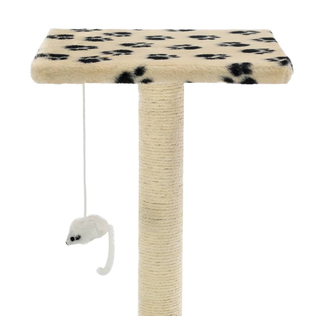 Albero per Gatti e Tiragraffi Sisal 95 cm Zampe Stampate Beige — miniatura 5 di 6