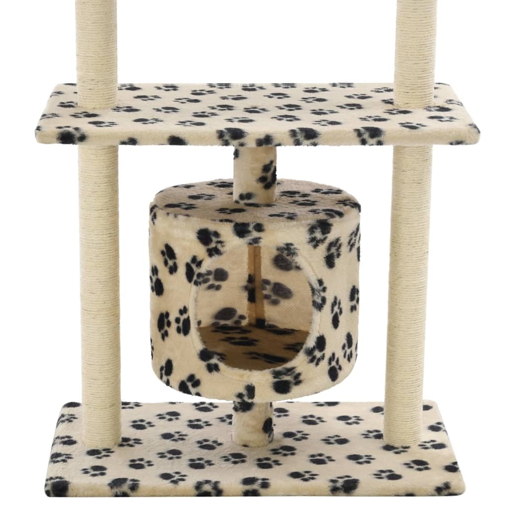 Albero per Gatti e Tiragraffi Sisal 95 cm Zampe Stampate Beige — miniatura 6 di 6