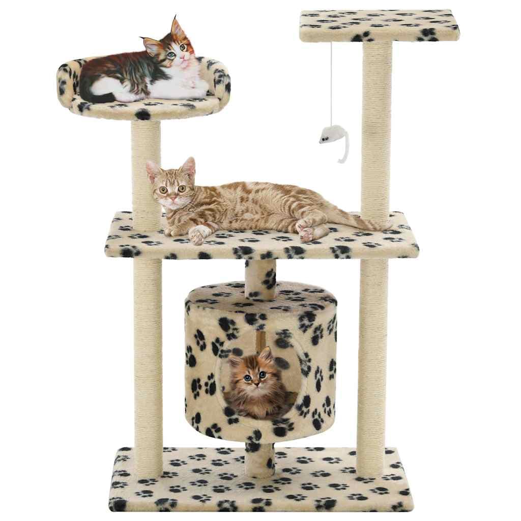 Albero per Gatti e Tiragraffi Sisal 95 cm Zampe Stampate Beige — miniatura 1 di 6