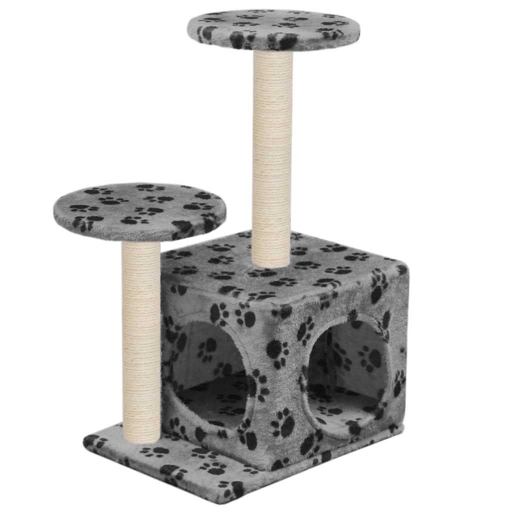 Albero per Gatti e Tiragraffi Sisal 60 cm Zampe Stampate Grigio — miniatura 2 di 5