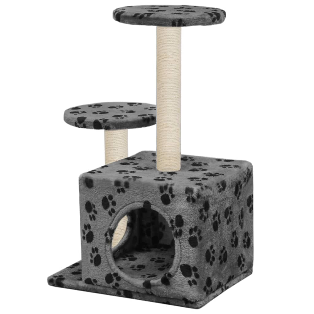 Albero per Gatti e Tiragraffi Sisal 60 cm Zampe Stampate Grigio — miniatura 3 di 5