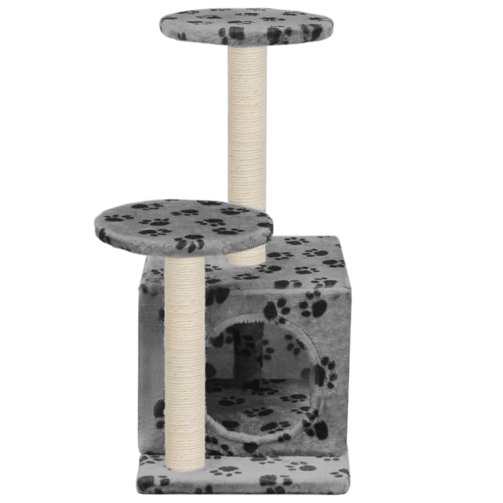 Albero per Gatti e Tiragraffi Sisal 60 cm Zampe Stampate Grigio — miniatura 4 di 5
