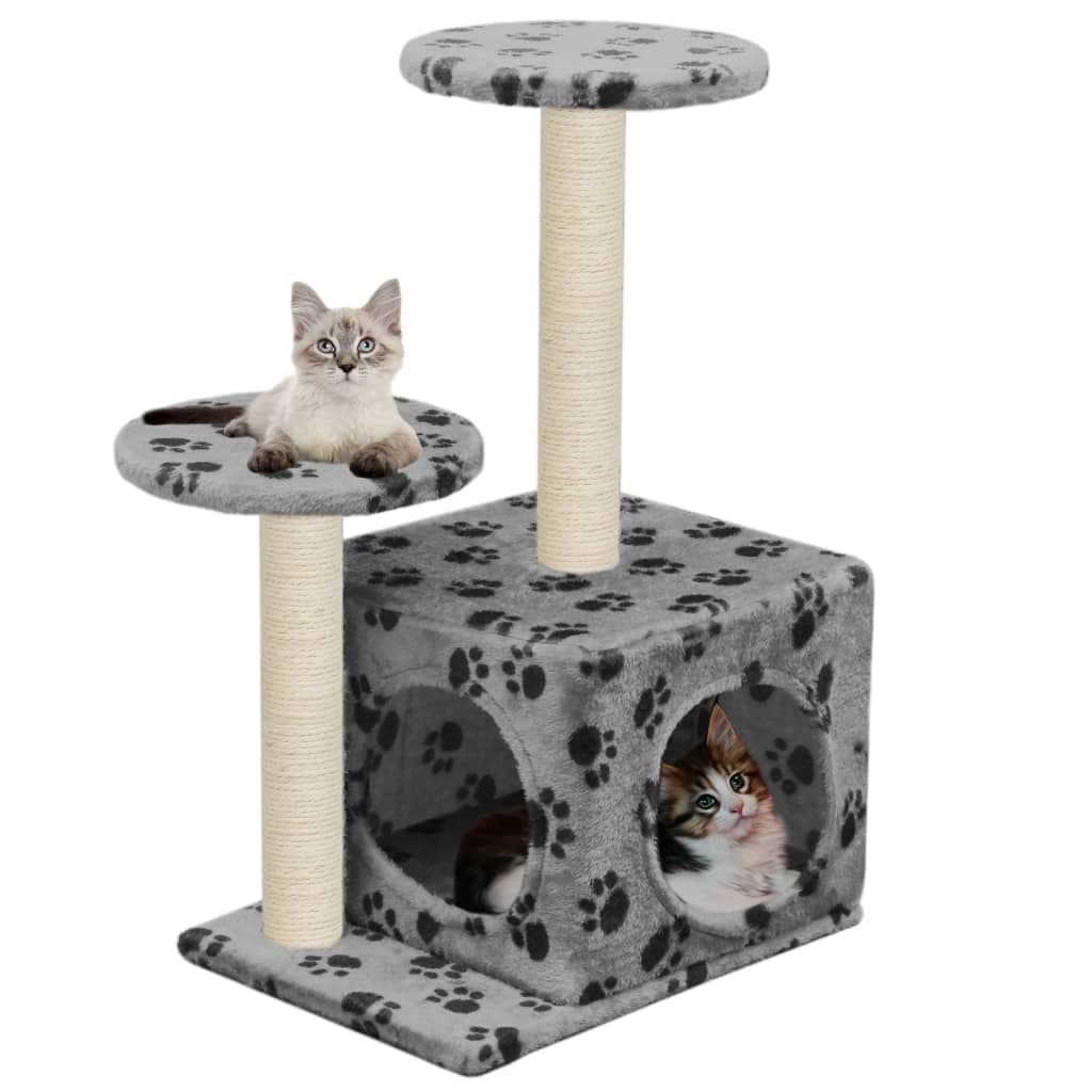 Albero per Gatti e Tiragraffi Sisal 60 cm Zampe Stampate Grigio — miniatura 1 di 5