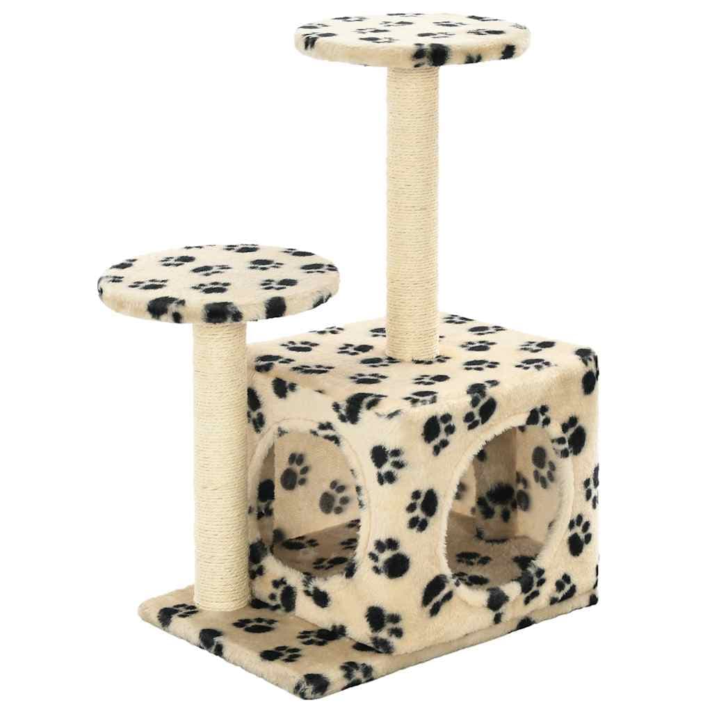 Albero per Gatti e Tiragraffi Sisal 60 cm Zampe Stampate Beige — miniatura 2 di 5