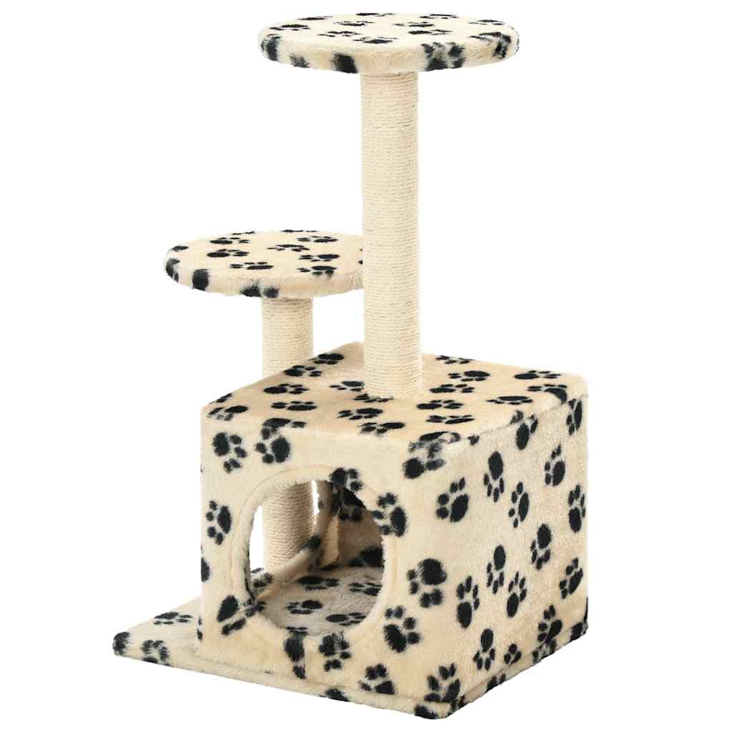 Albero per Gatti e Tiragraffi Sisal 60 cm Zampe Stampate Beige — miniatura 3 di 5