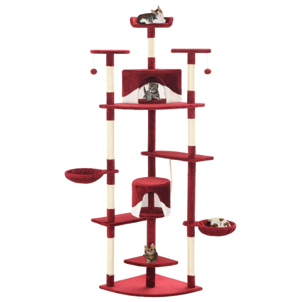 Albero per Gatti e Tiragraffi in Sisal 203 cm Rosso e Bianco — miniatura 1 di 5