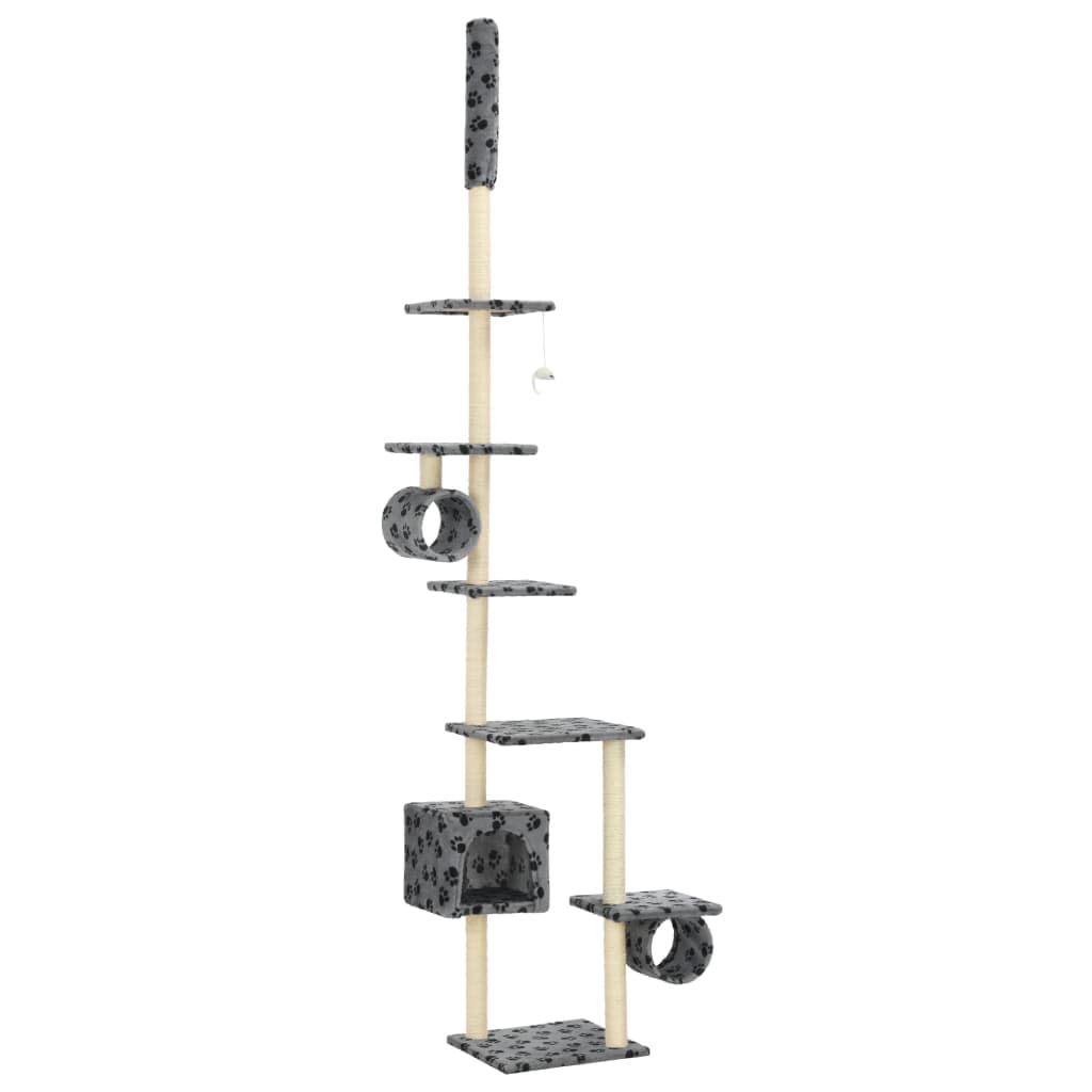 Albero per Gatti e Tiragraffi Sisal 260cm Zampe Stampate Grigio — miniatura 2 di 5