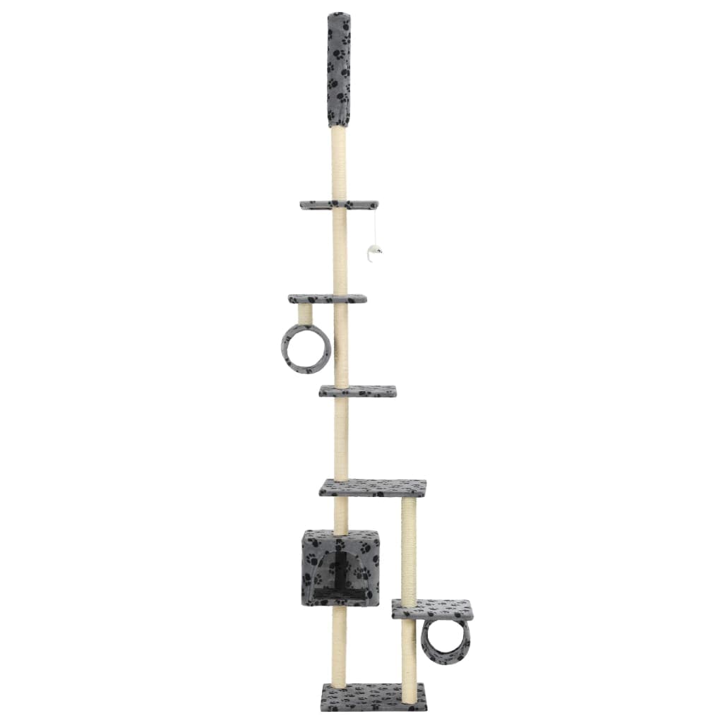 Albero per Gatti e Tiragraffi Sisal 260cm Zampe Stampate Grigio — miniatura 3 di 5
