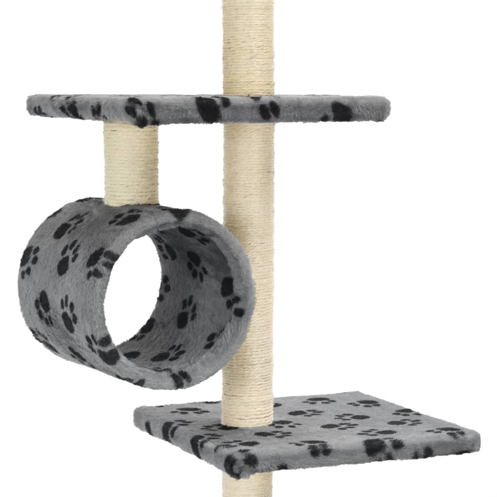 Albero per Gatti e Tiragraffi Sisal 260cm Zampe Stampate Grigio — miniatura 4 di 5