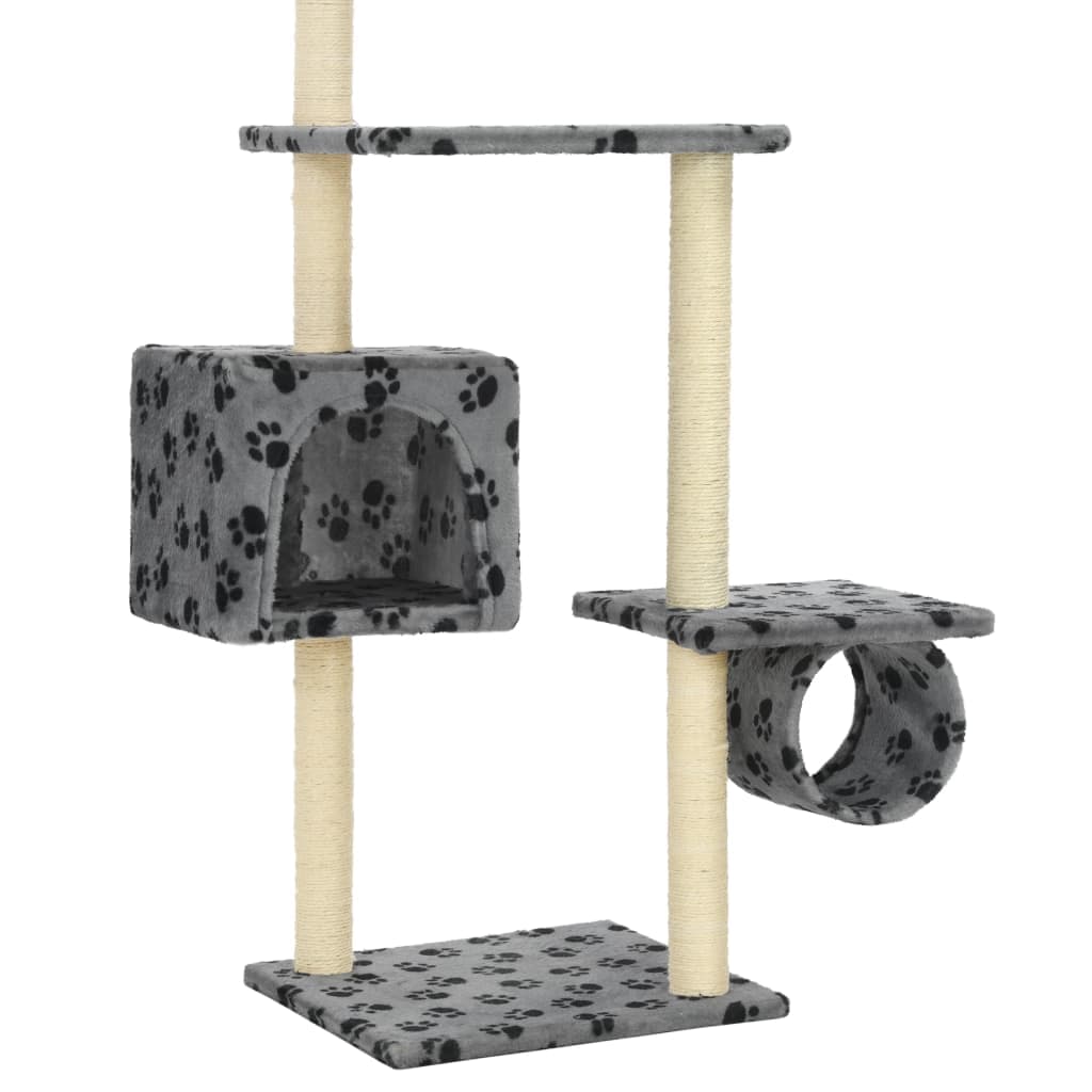 Albero per Gatti e Tiragraffi Sisal 260cm Zampe Stampate Grigio — miniatura 5 di 5