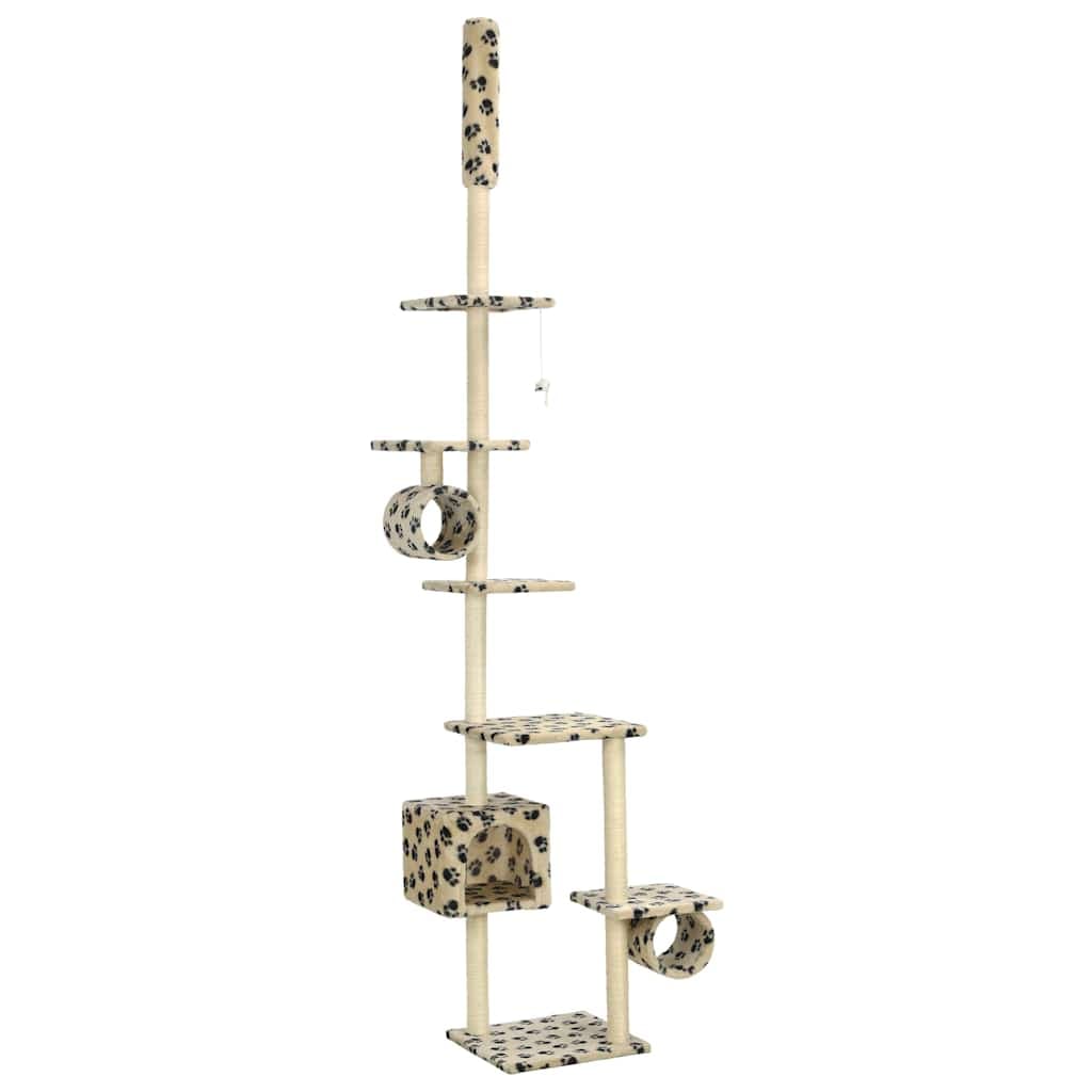 Albero per Gatti e Tiragraffi Sisal 260 cm Zampe Stampate Beige — miniatura 2 di 5