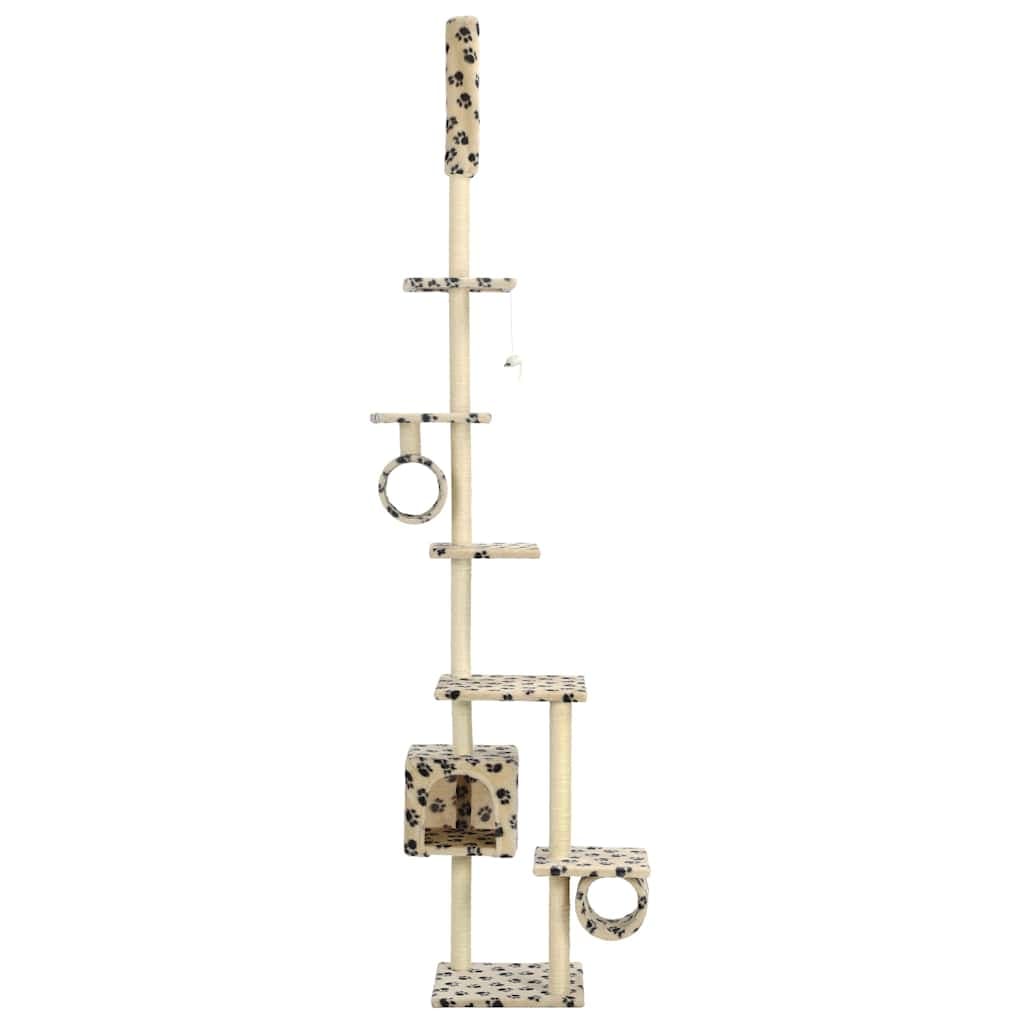 Albero per Gatti e Tiragraffi Sisal 260 cm Zampe Stampate Beige — miniatura 3 di 5