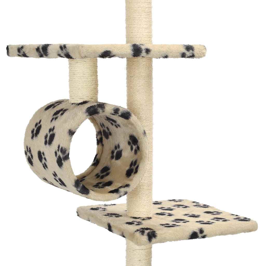 Albero per Gatti e Tiragraffi Sisal 260 cm Zampe Stampate Beige — miniatura 4 di 5