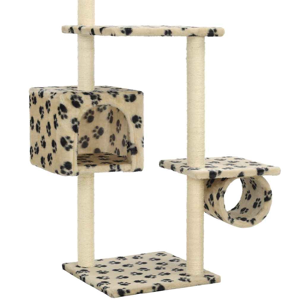 Albero per Gatti e Tiragraffi Sisal 260 cm Zampe Stampate Beige — miniatura 5 di 5