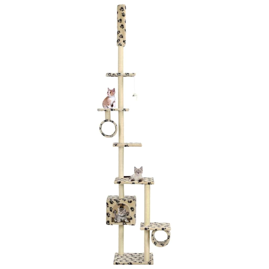 Albero per Gatti e Tiragraffi Sisal 260 cm Zampe Stampate Beige — miniatura 1 di 5
