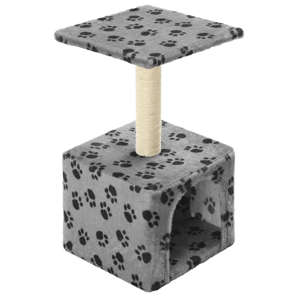 Albero per Gatti e Tiragraffi Sisal 55 cm Zampe Stampate Grigio — miniatura 2 di 6