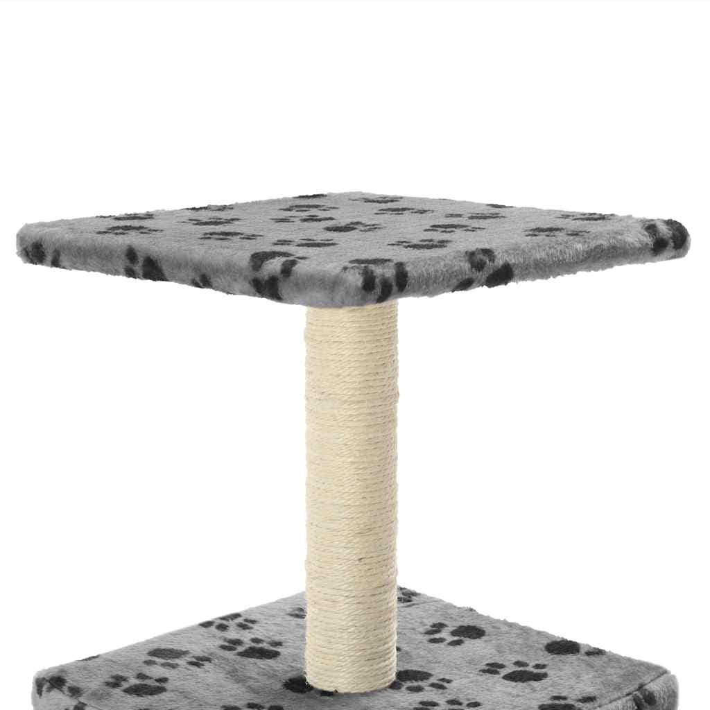 Albero per Gatti e Tiragraffi Sisal 55 cm Zampe Stampate Grigio — miniatura 4 di 6
