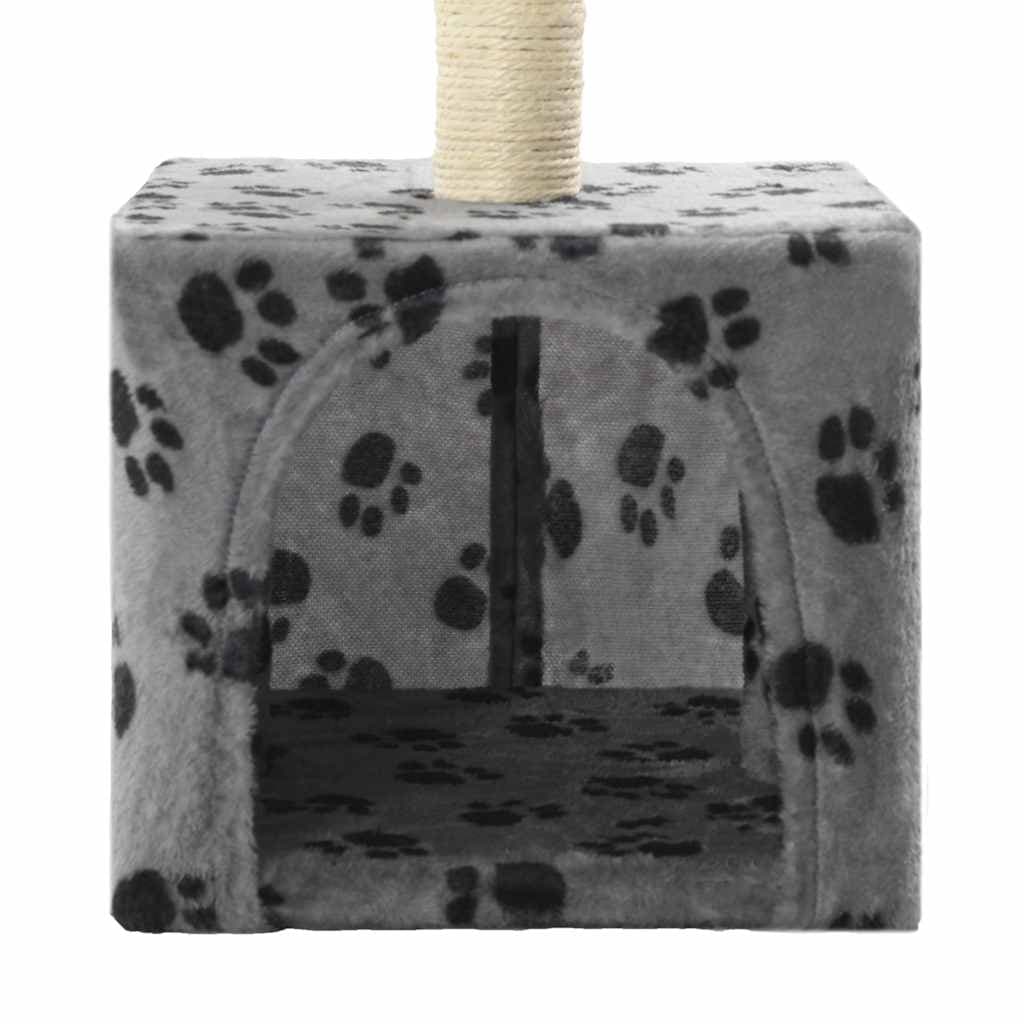 Albero per Gatti e Tiragraffi Sisal 55 cm Zampe Stampate Grigio — miniatura 5 di 6