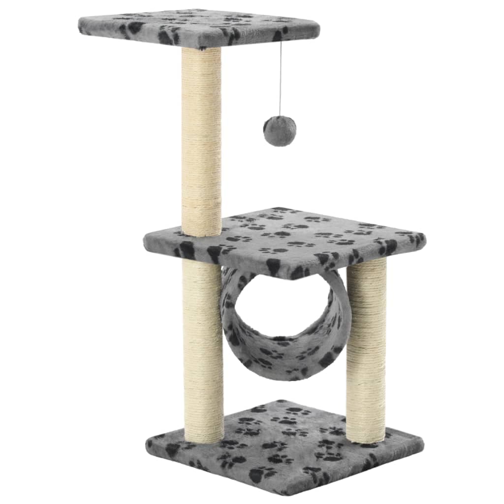 Albero per Gatti e Tiragraffi Sisal 65 cm Zampe Stampate Grigio — miniatura 2 di 4