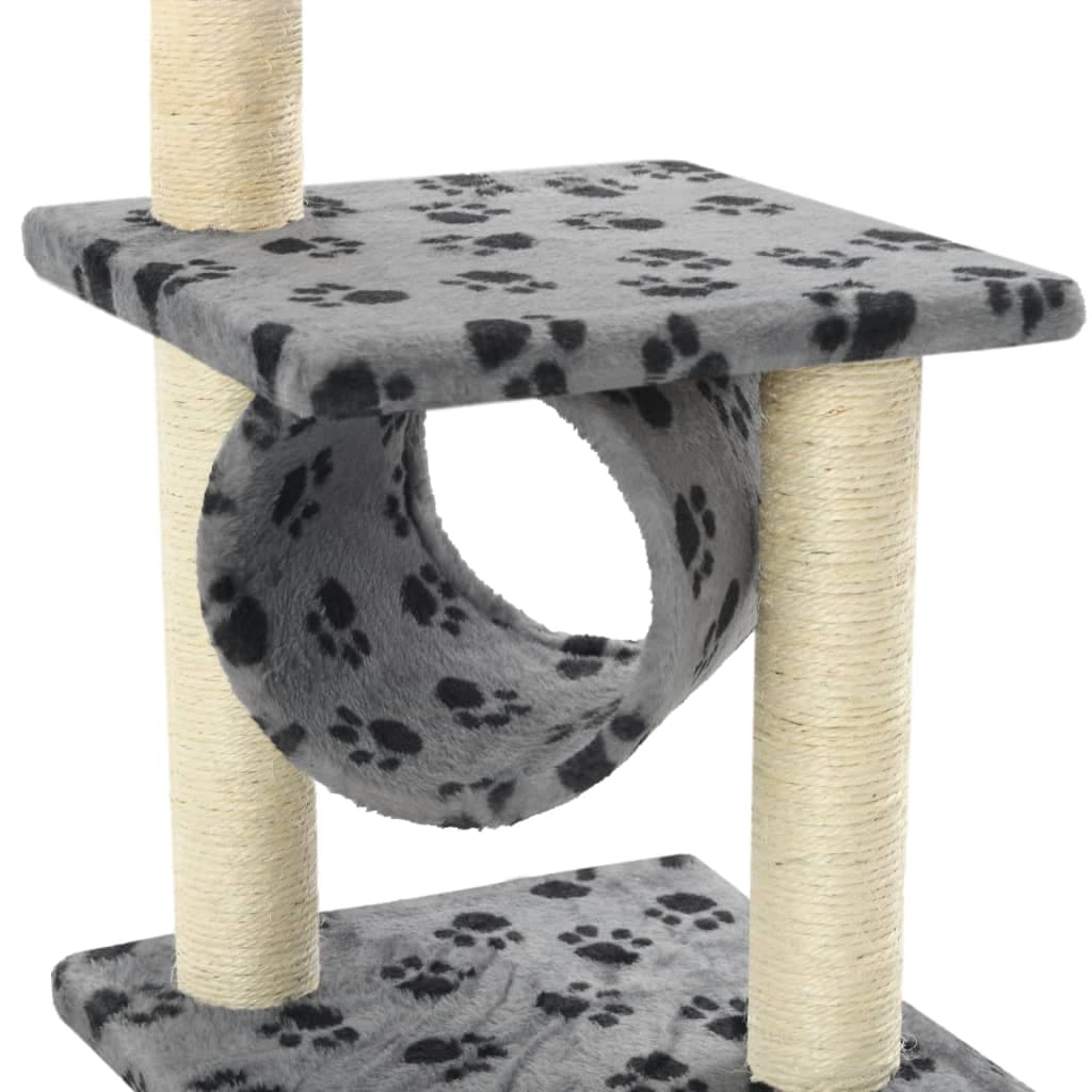Albero per Gatti e Tiragraffi Sisal 65 cm Zampe Stampate Grigio — miniatura 4 di 4