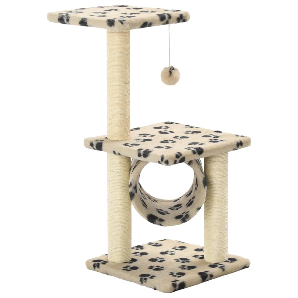 Albero per Gatti e Tiragraffi Sisal 65 cm Zampe Stampate Beige — miniatura 2 di 4