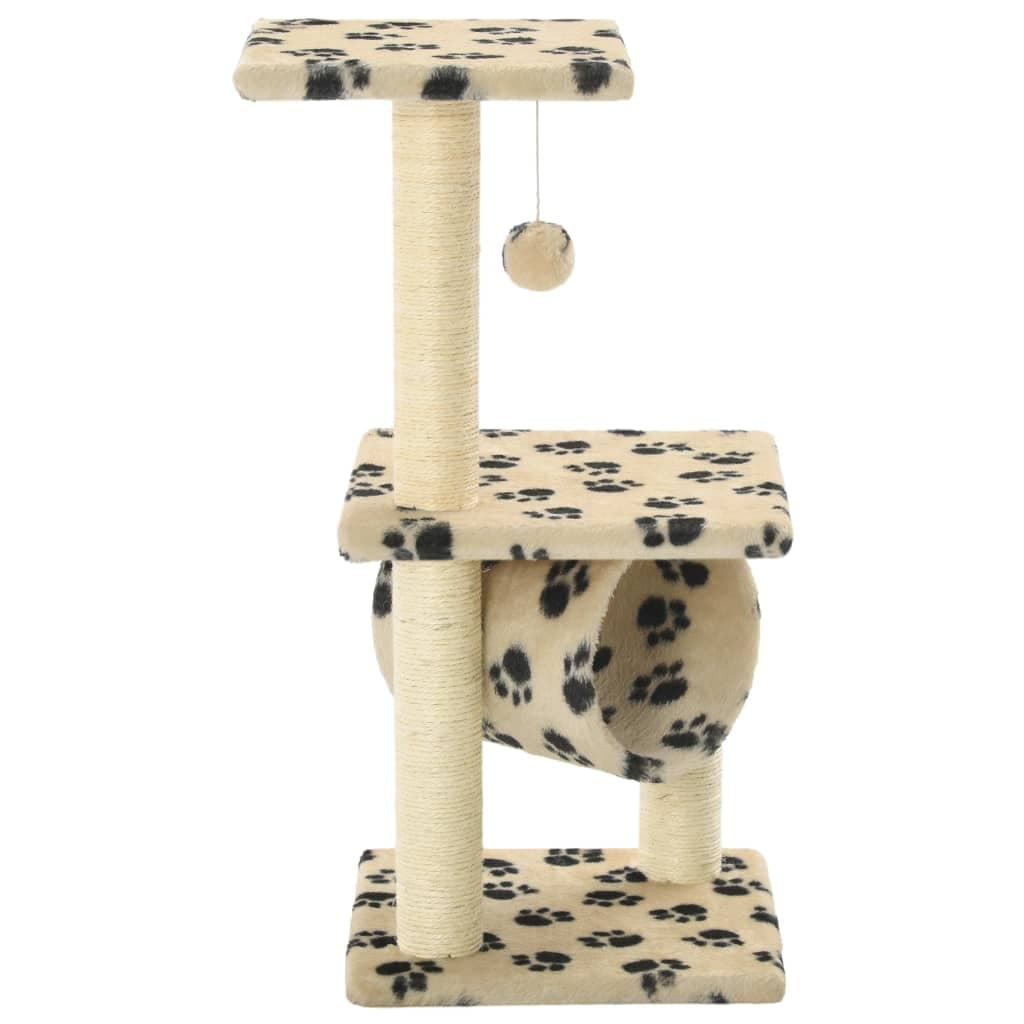 Albero per Gatti e Tiragraffi Sisal 65 cm Zampe Stampate Beige — miniatura 3 di 4