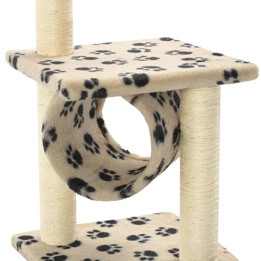Albero per Gatti e Tiragraffi Sisal 65 cm Zampe Stampate Beige — miniatura 4 di 4