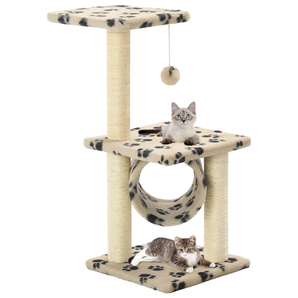 Albero per Gatti e Tiragraffi Sisal 65 cm Zampe Stampate Beige — miniatura 1 di 4
