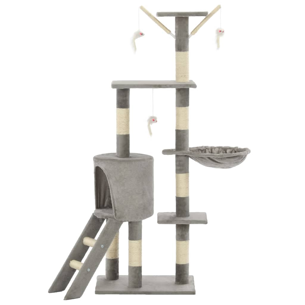 Albero per Gatti con Tiragraffi in Sisal 138 cm Grigio — miniatura 3 di 7