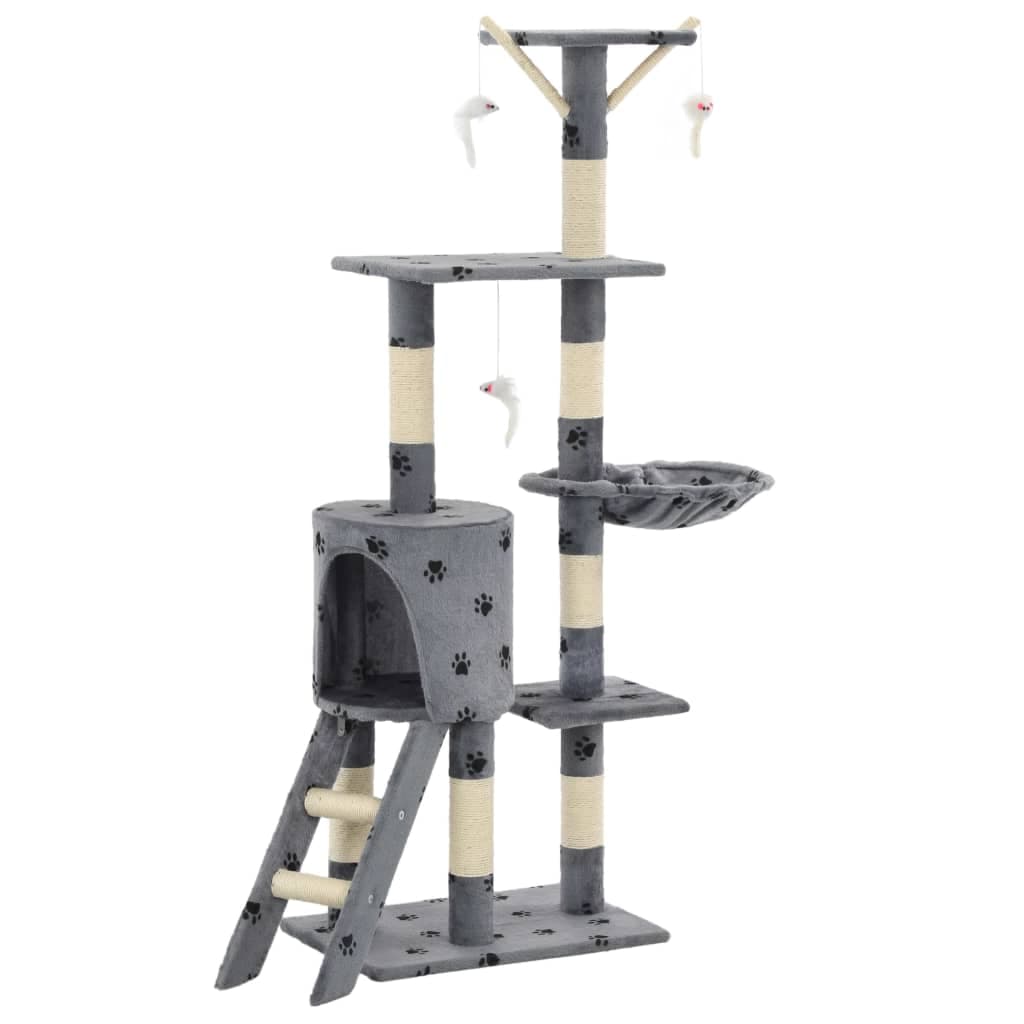 Albero per Gatti e Tiragraffi Sisal 138cm Zampe Stampate Grigio — miniatura 2 di 7