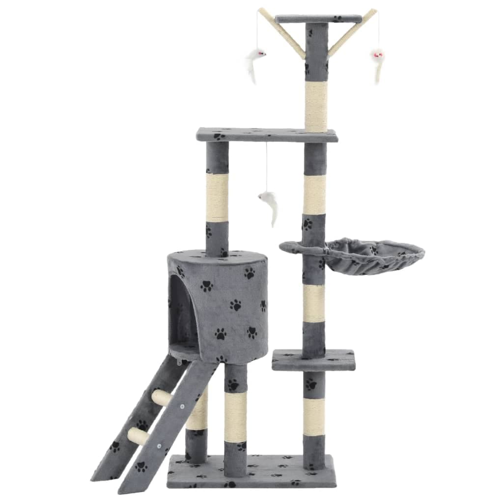 Albero per Gatti e Tiragraffi Sisal 138cm Zampe Stampate Grigio — miniatura 3 di 7
