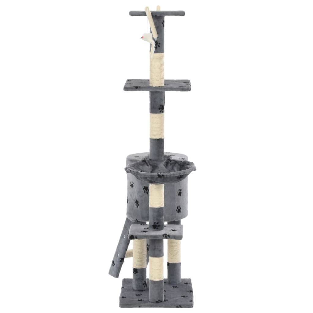 Albero per Gatti e Tiragraffi Sisal 138cm Zampe Stampate Grigio — miniatura 4 di 7