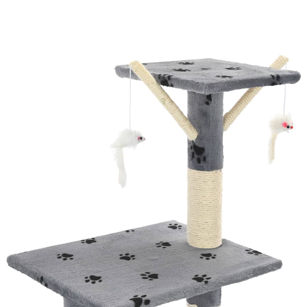 Albero per Gatti e Tiragraffi Sisal 138cm Zampe Stampate Grigio — miniatura 5 di 7