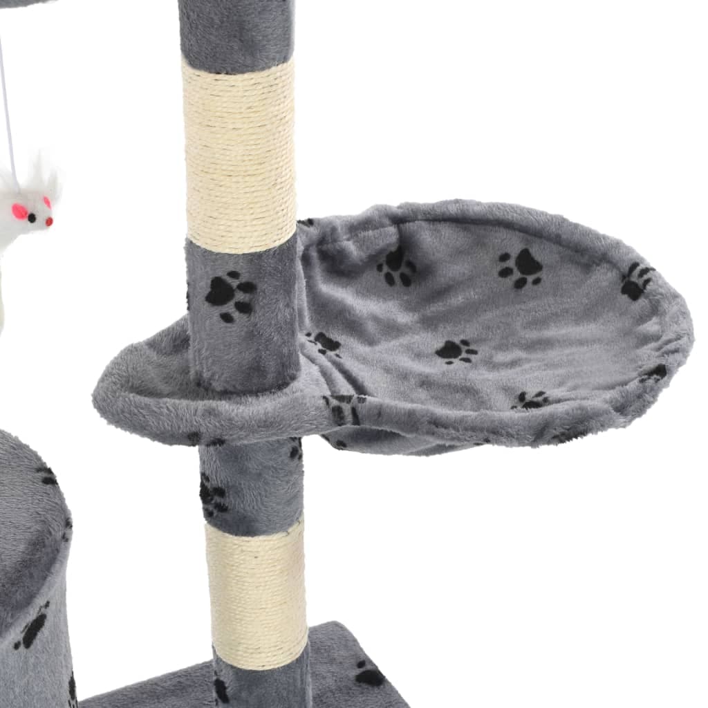 Albero per Gatti e Tiragraffi Sisal 138cm Zampe Stampate Grigio — miniatura 6 di 7