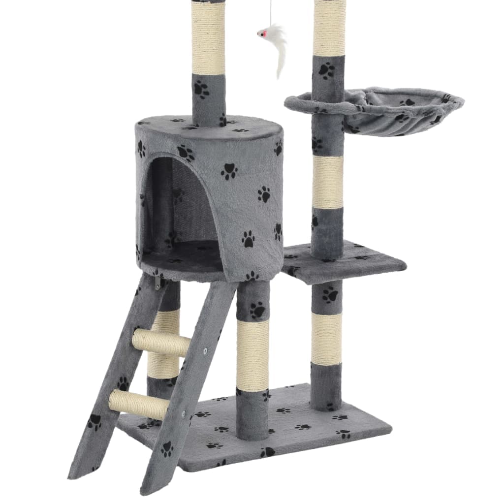 Albero per Gatti e Tiragraffi Sisal 138cm Zampe Stampate Grigio — miniatura 7 di 7