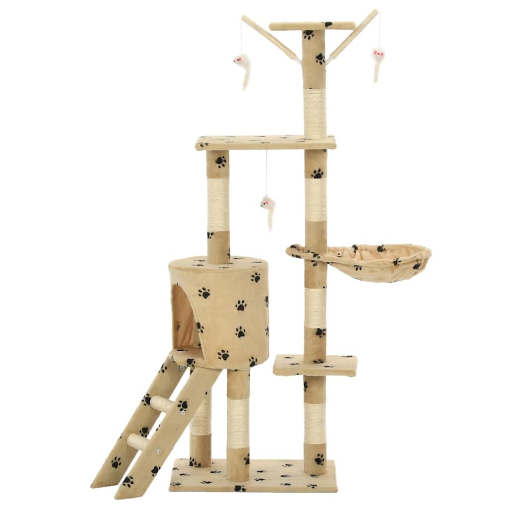 Albero per Gatti e Tiragraffi Sisal 138 cm Zampe Stampate Beige — miniatura 3 di 7